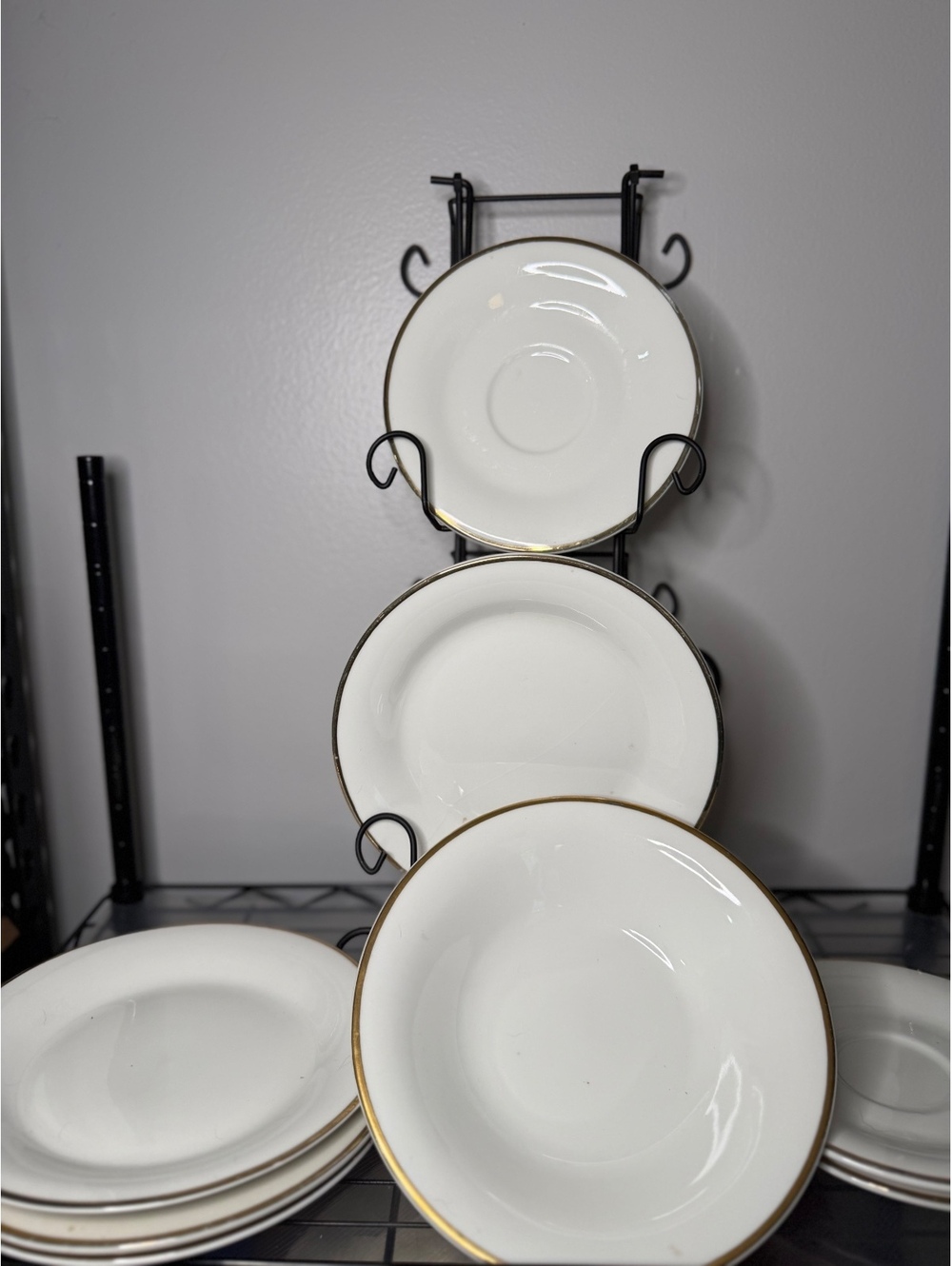 Gibson White Ceramic Plates with Gold Trim - Set of 6